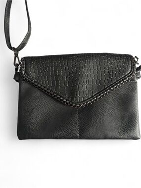Classic Black Envelope Bag - Sleek Croc-Texture Flap
